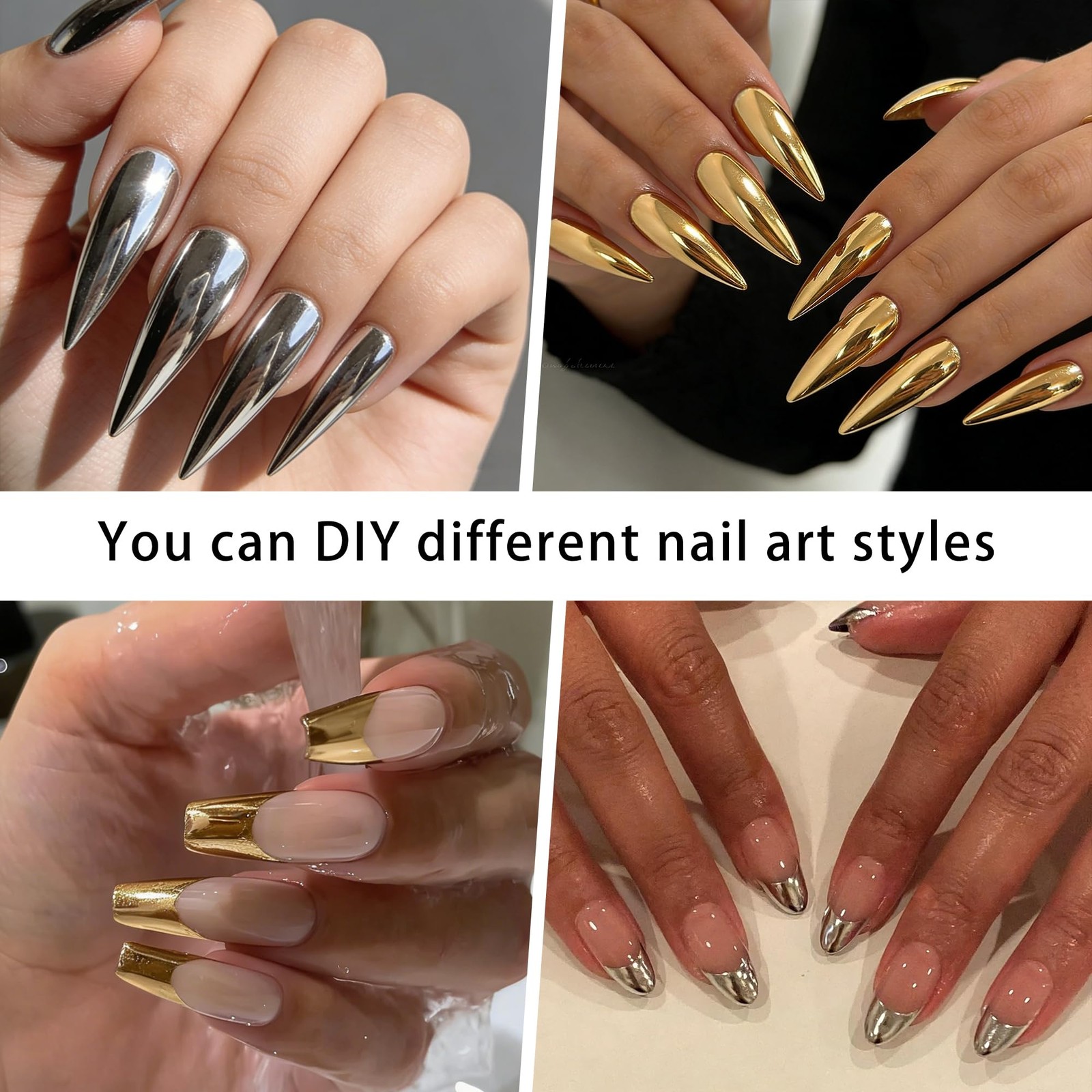 2Pcs Gold Silver Chrome Nail Powder Holographic Metallic Mirror Effect High P…