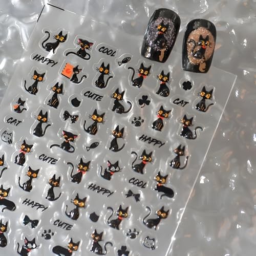 Halloween Nail Sticker for Nail Art Nail Stickers 5D Self-Adhesive Black Cat