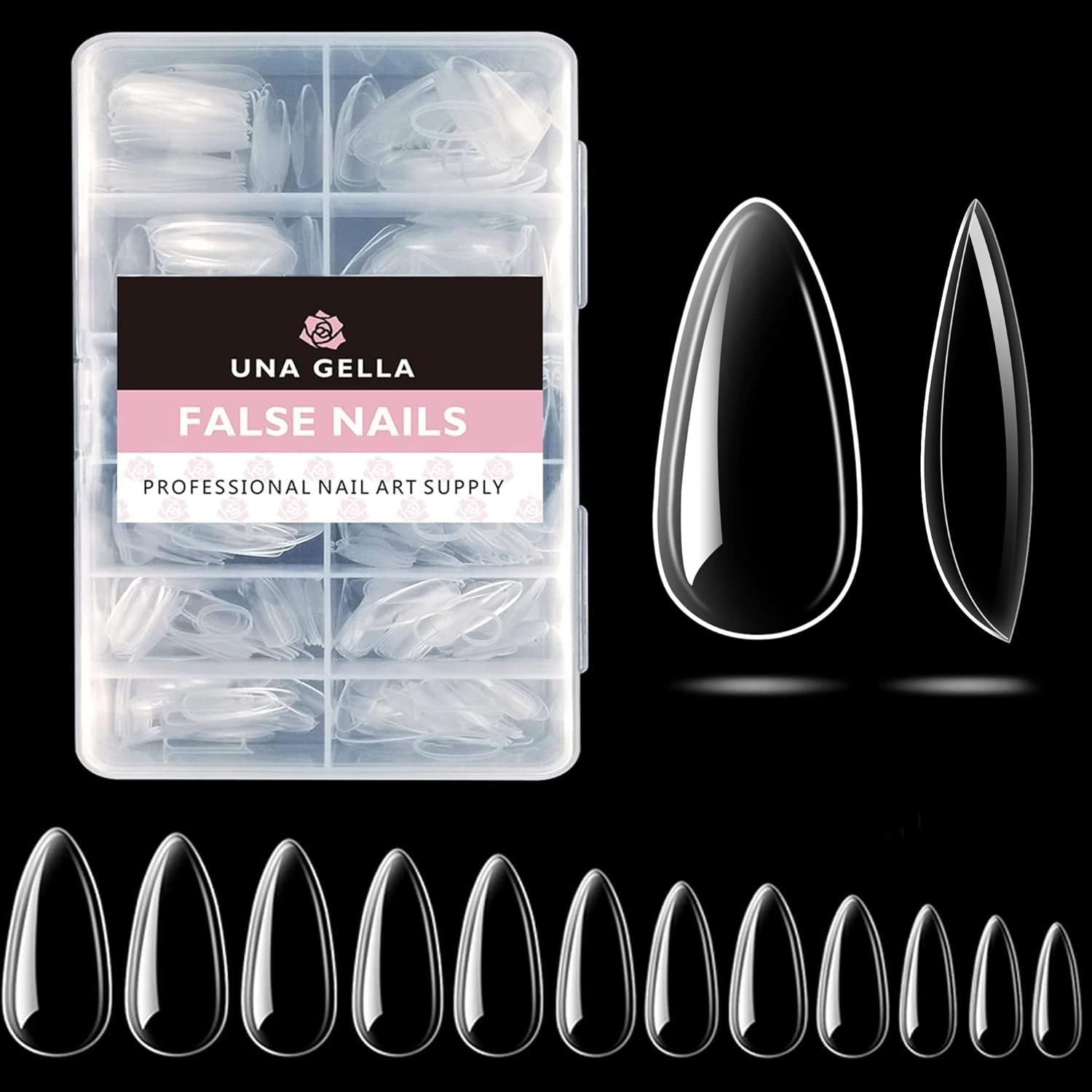 UNA GELLA Almond Gel Nail Tips 504PCS, Medium Clear Full Cover Soft Press On
