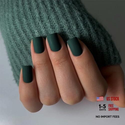 Emerald Green Press on Nails – Short Square Fake Nails – Matte Green