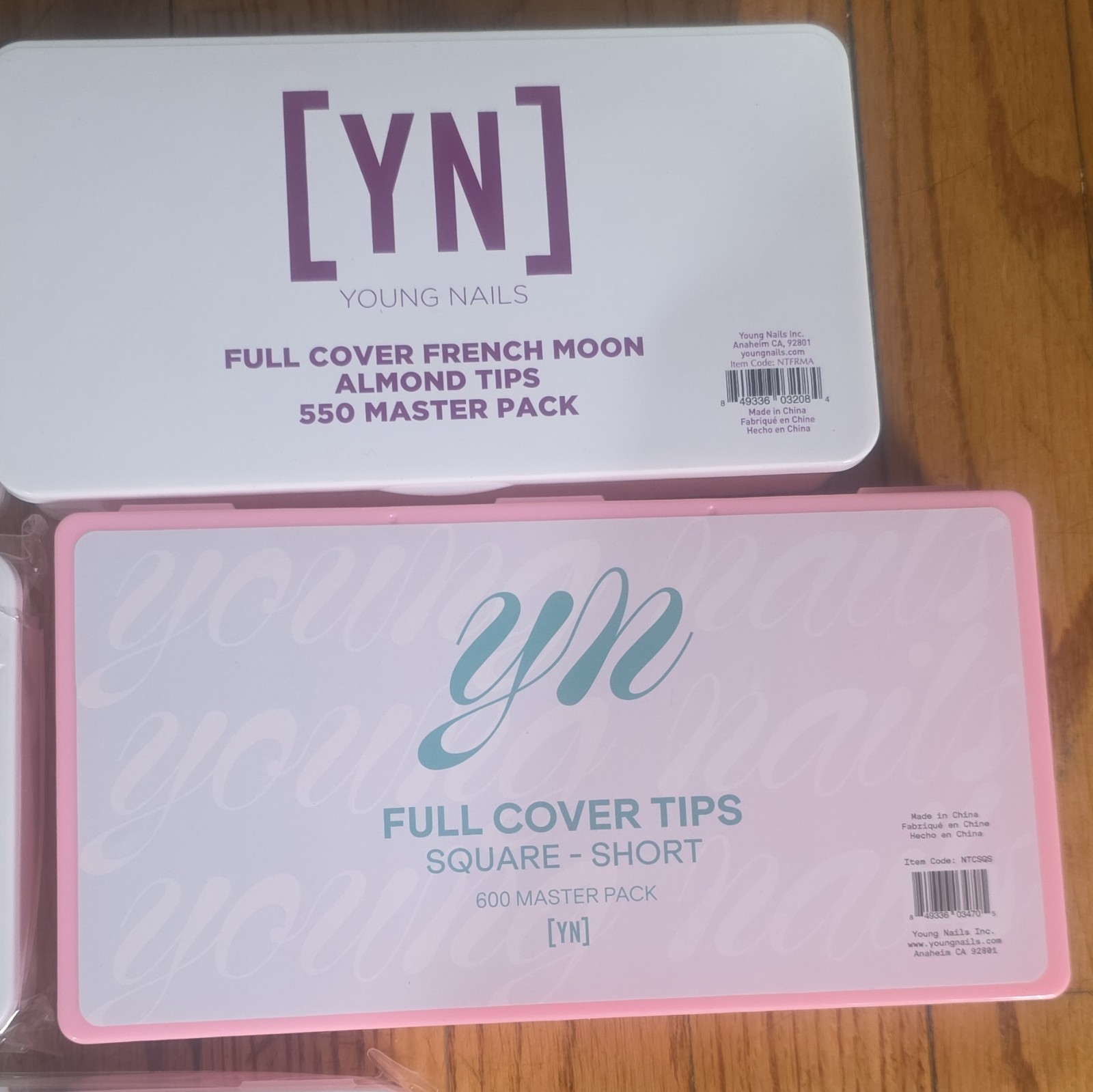Young Nails Full Cover French Nail Tips Almond/Square XL White/Pink With Box