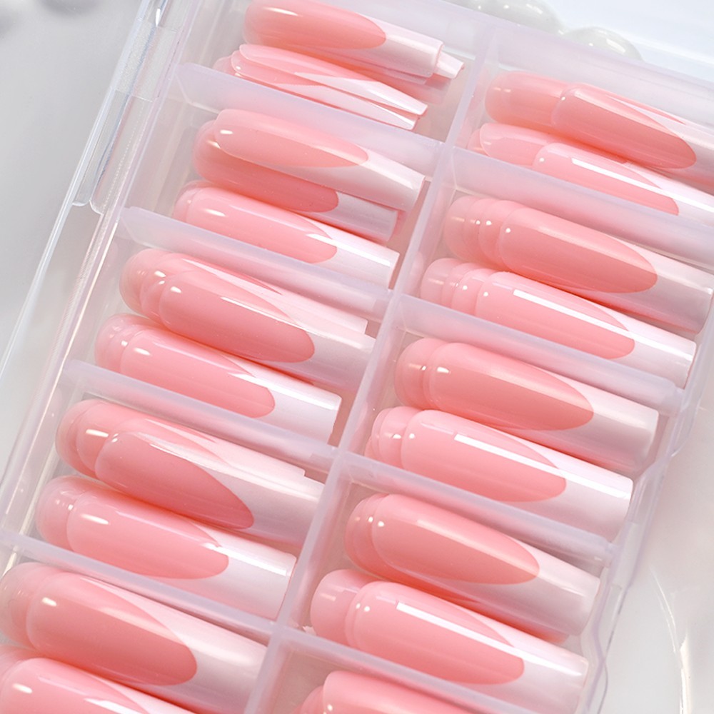 Title: 120PCS Glossy Pink French Press On Nails 12 Sizes Full Cover False Nails