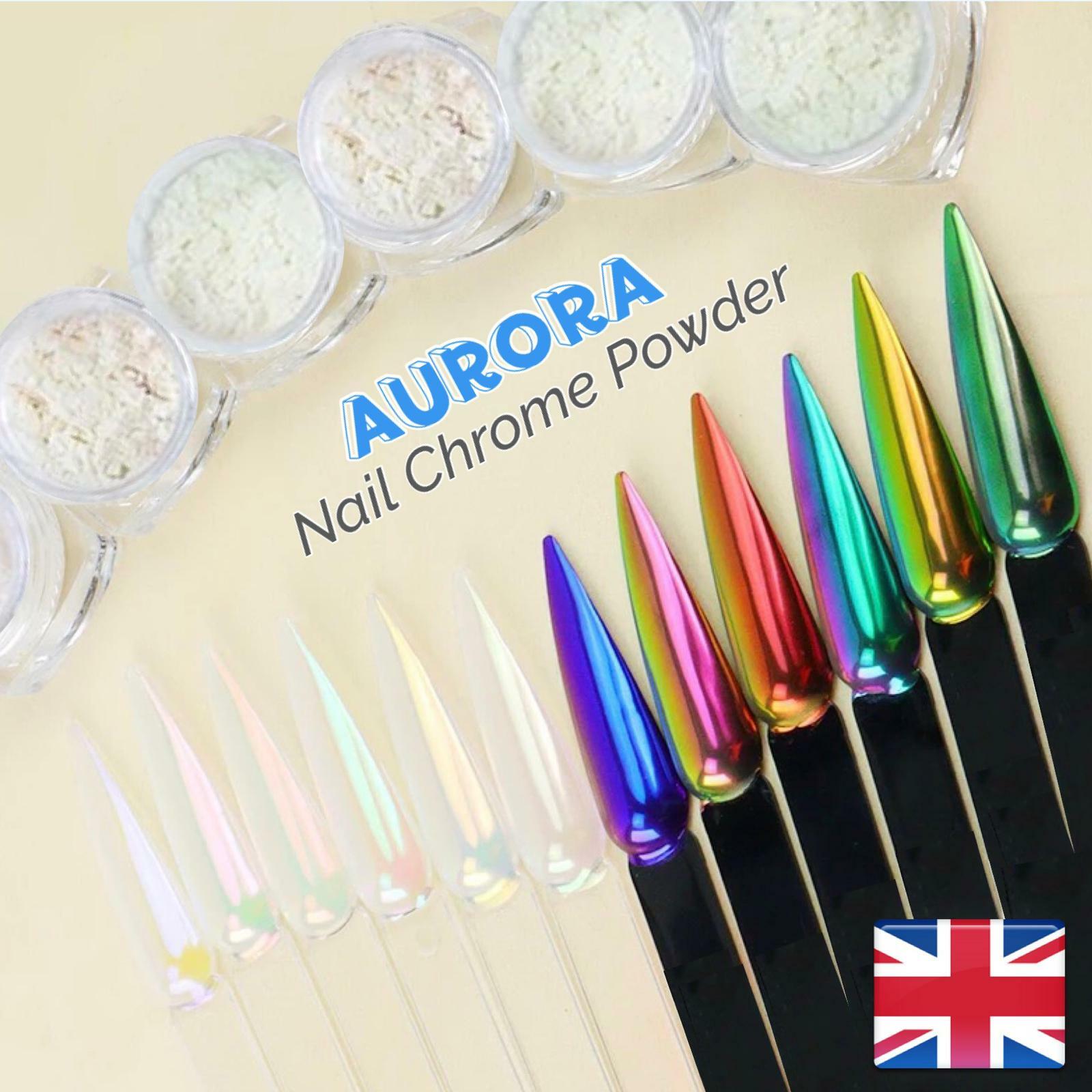 Aurora Nail Powder 6 AB Colours Unicorn Rainbow Multi Chrome Mirror Mermaid