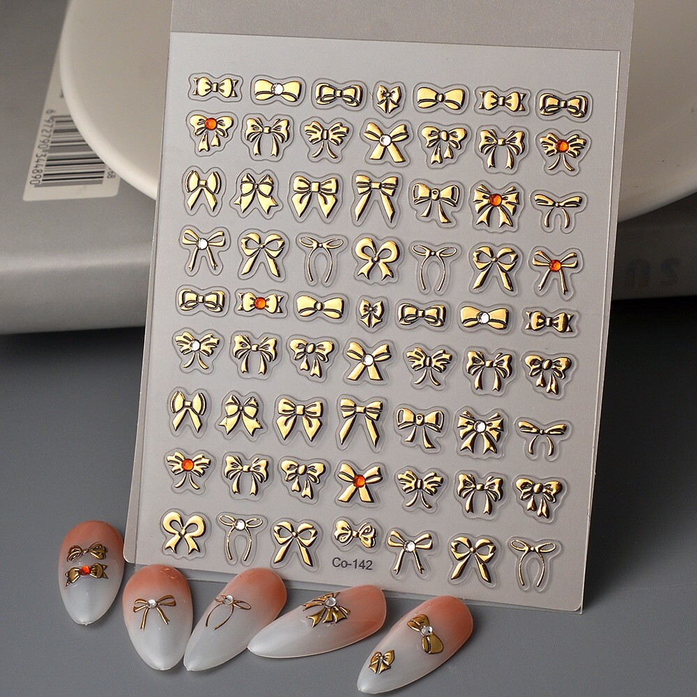 Butterfly Bow Knot Gold Tone Nail Stickers Decoration Self Adhesive Co142 NS54