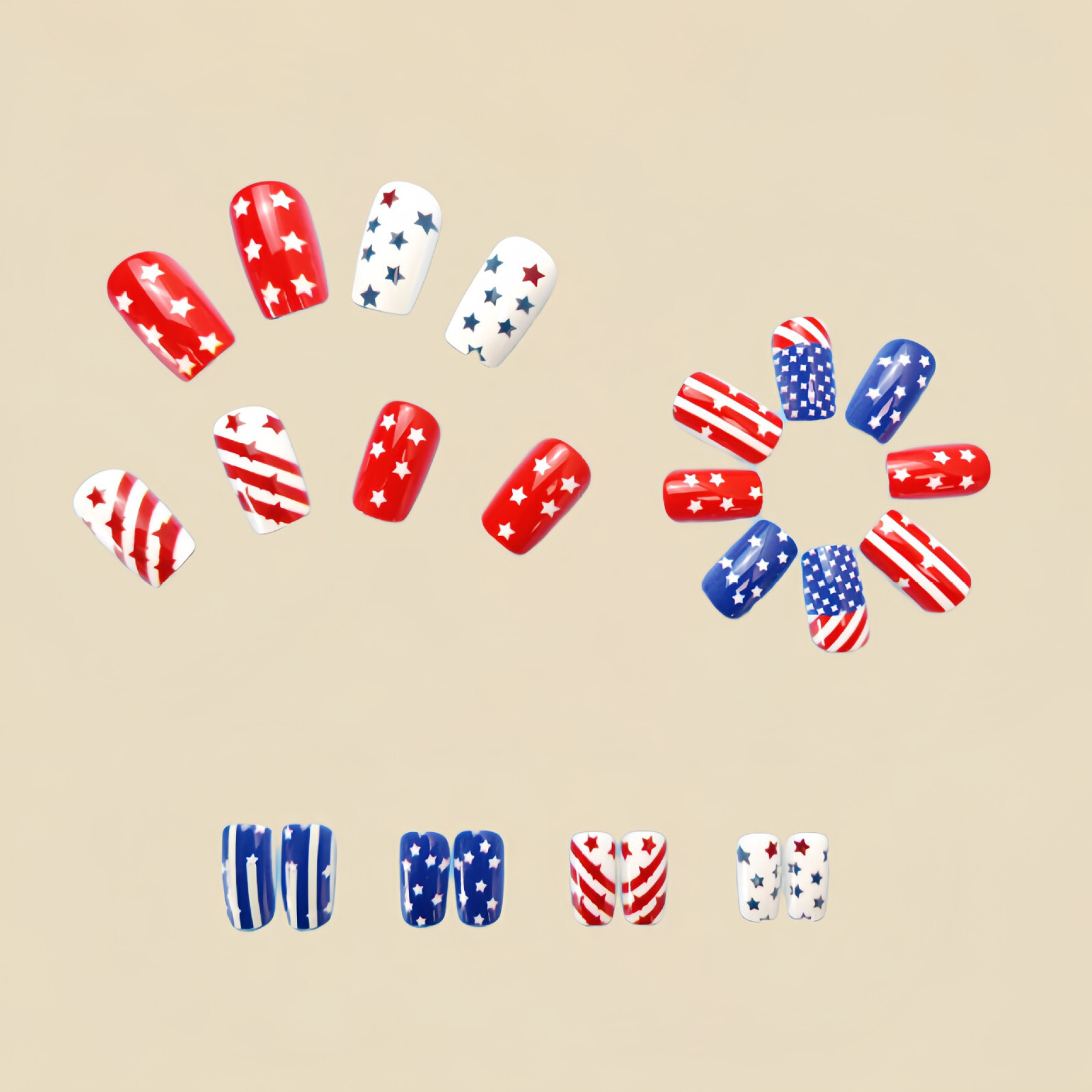 4 set （24Pcs/set ）US Flag False Nail Art Full Cover Artificial Fake Nails