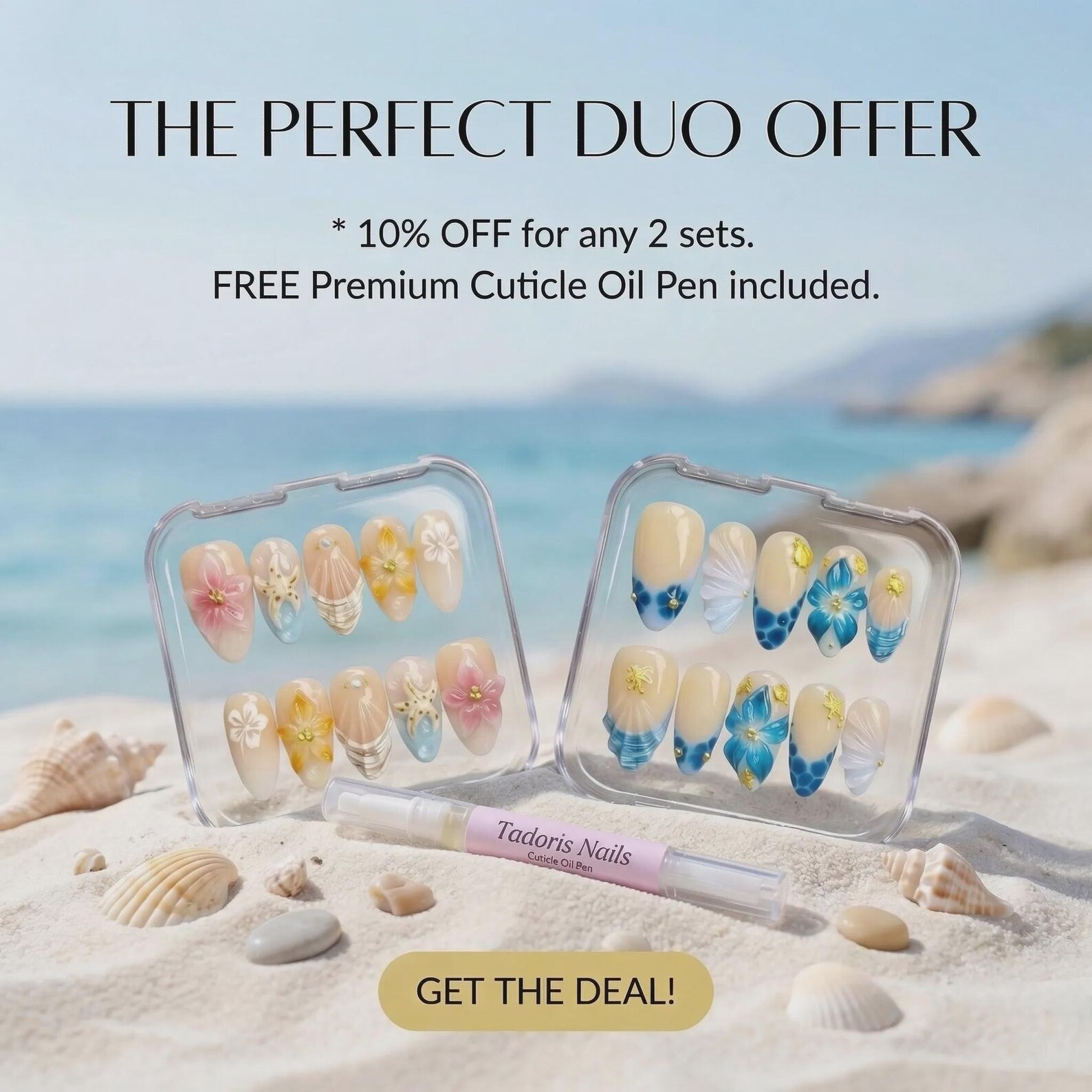 Handmade Purple Blue Mermaid Glitter Seashell Starfish Stiletto Press on Nails