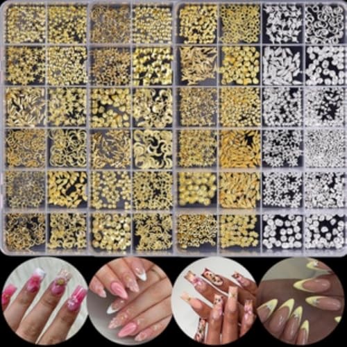 1 Box Gold Nail Charms 3D Alloy Circle Nail Gems Shiny Ocean Beach Color 9