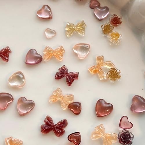 200 Pcs Bow Heart Flower Nail Charms 3D Mini Charms for Nails Art Style02