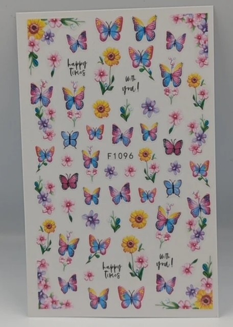 Nail Art Stickers NEW ! BEAUTIFUL MULTICOLOURED BUTTERFLIES AND FLOWERS F1096