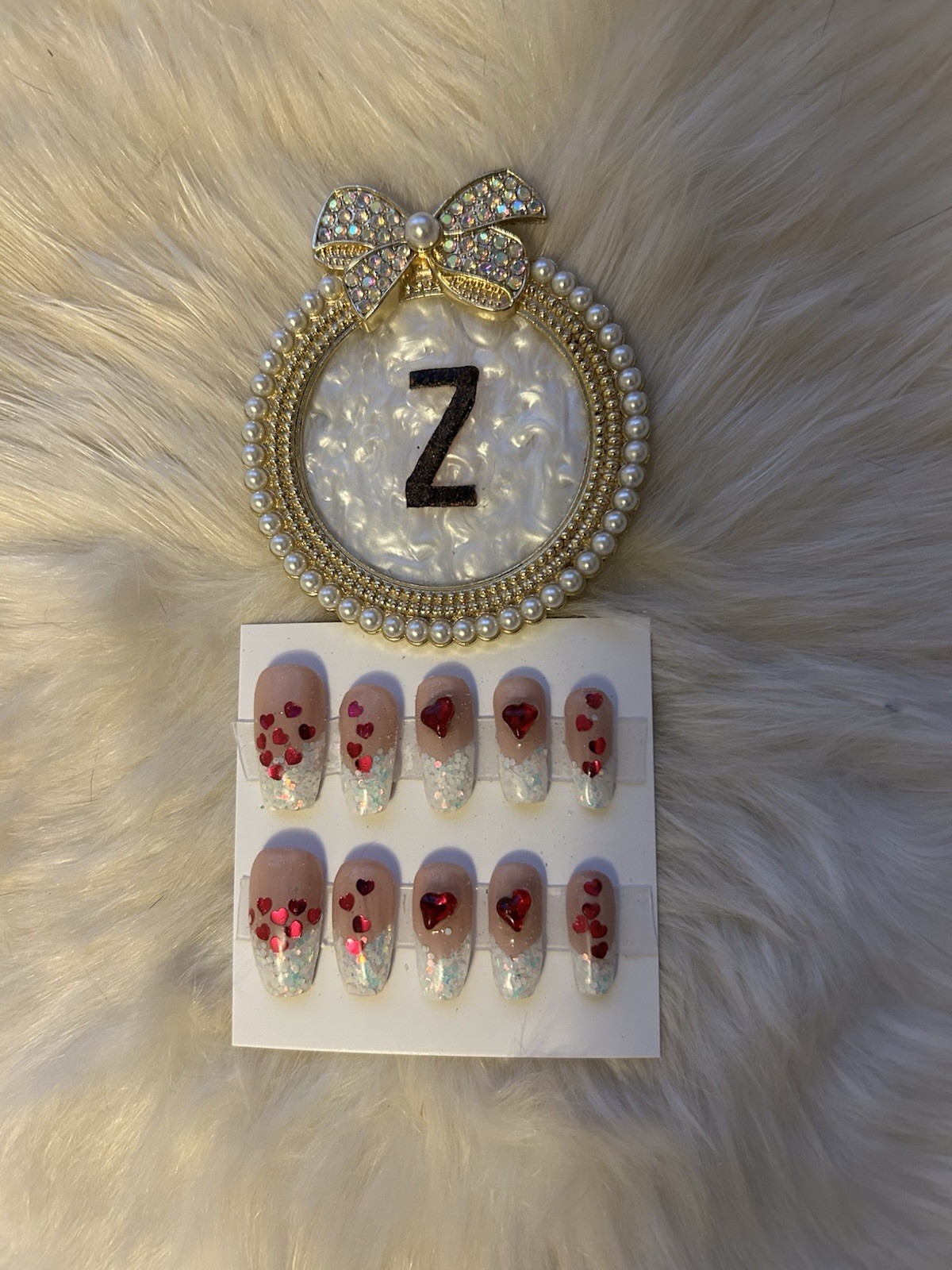Z NAILZ! Handmade M Coffin Valentines/Love Themed Red & White Press On Nails