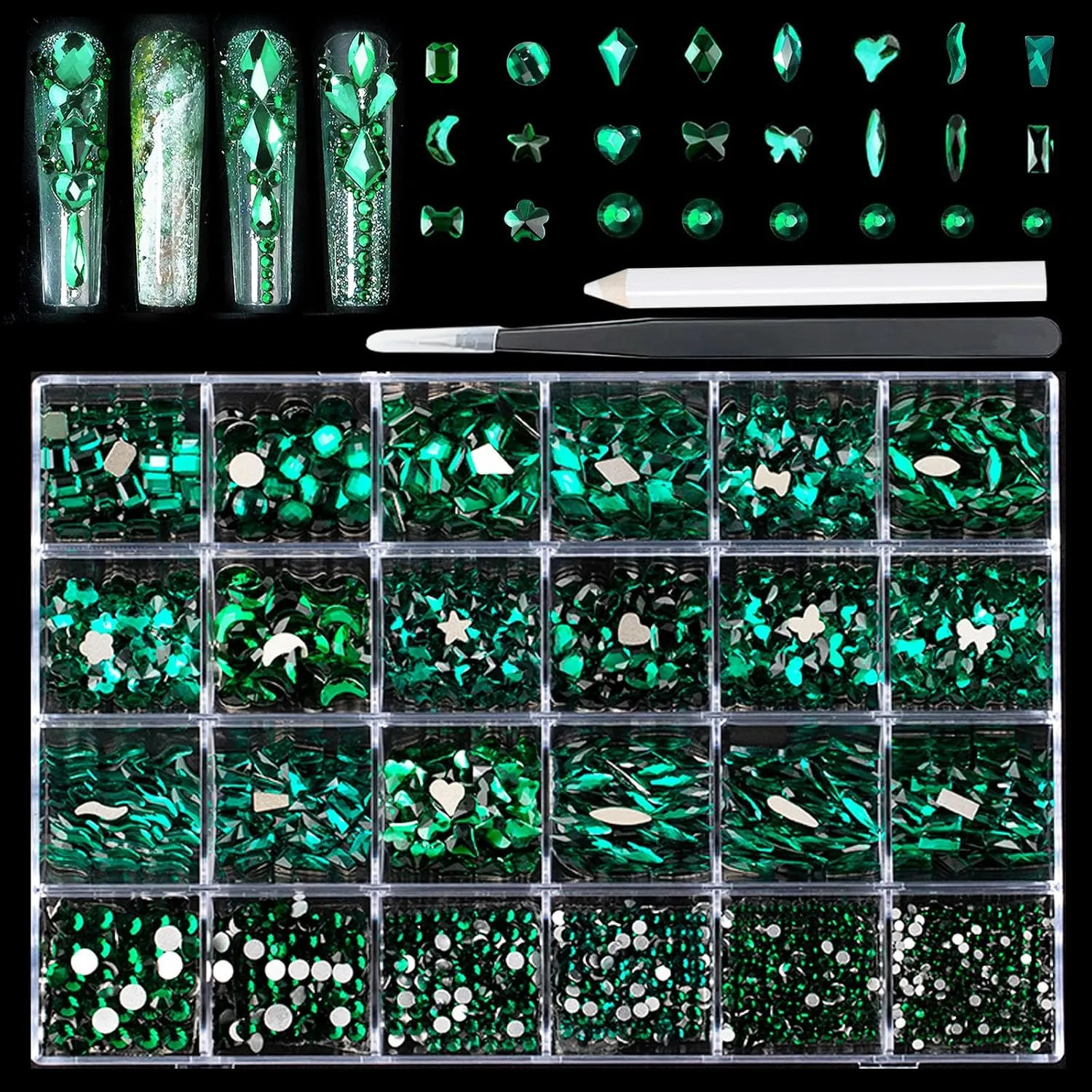 Nail Rhinestones Kit 18 Types 900 Special Shaped And 3200 Flat Back Nail Art…