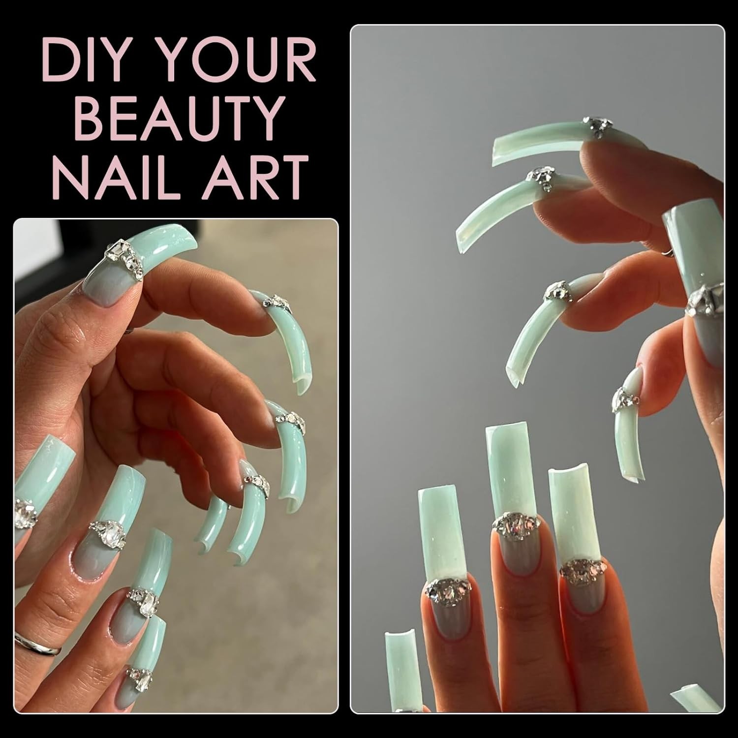 Curved Square Nail Tips Press on Full Cover Nails, Extra Curve Clear XXL Squa…