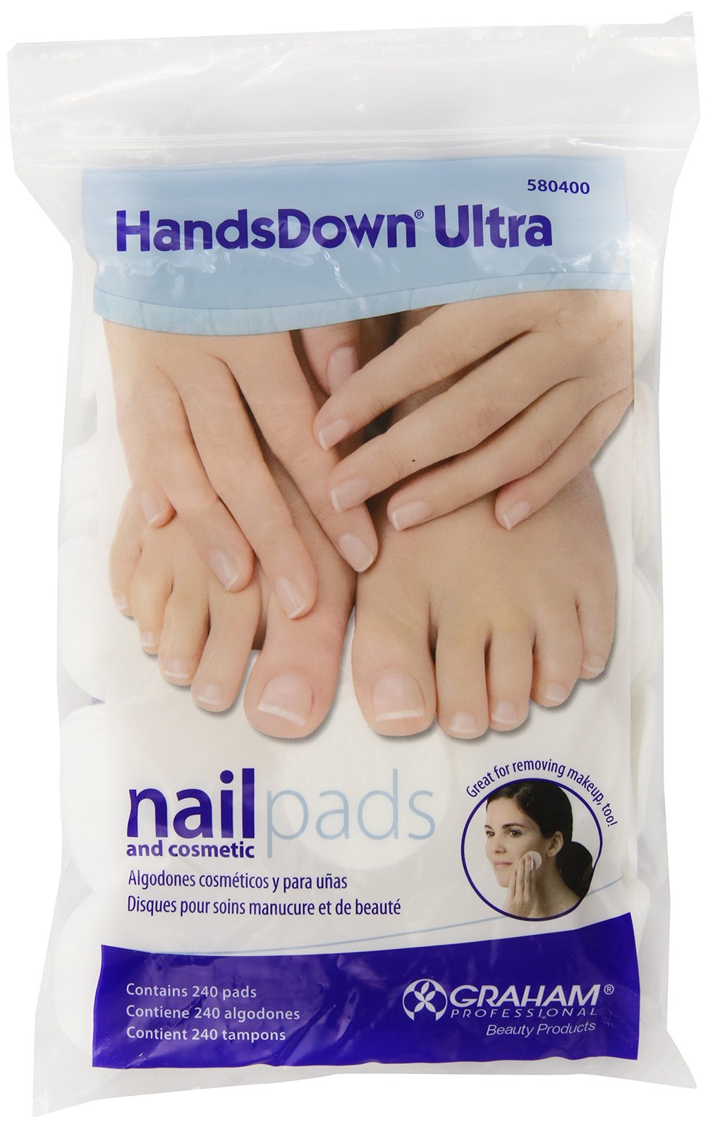 Graham Hands Down Ultra Nail and Cosmetic Pads, 240 Count (Pack of 1), White