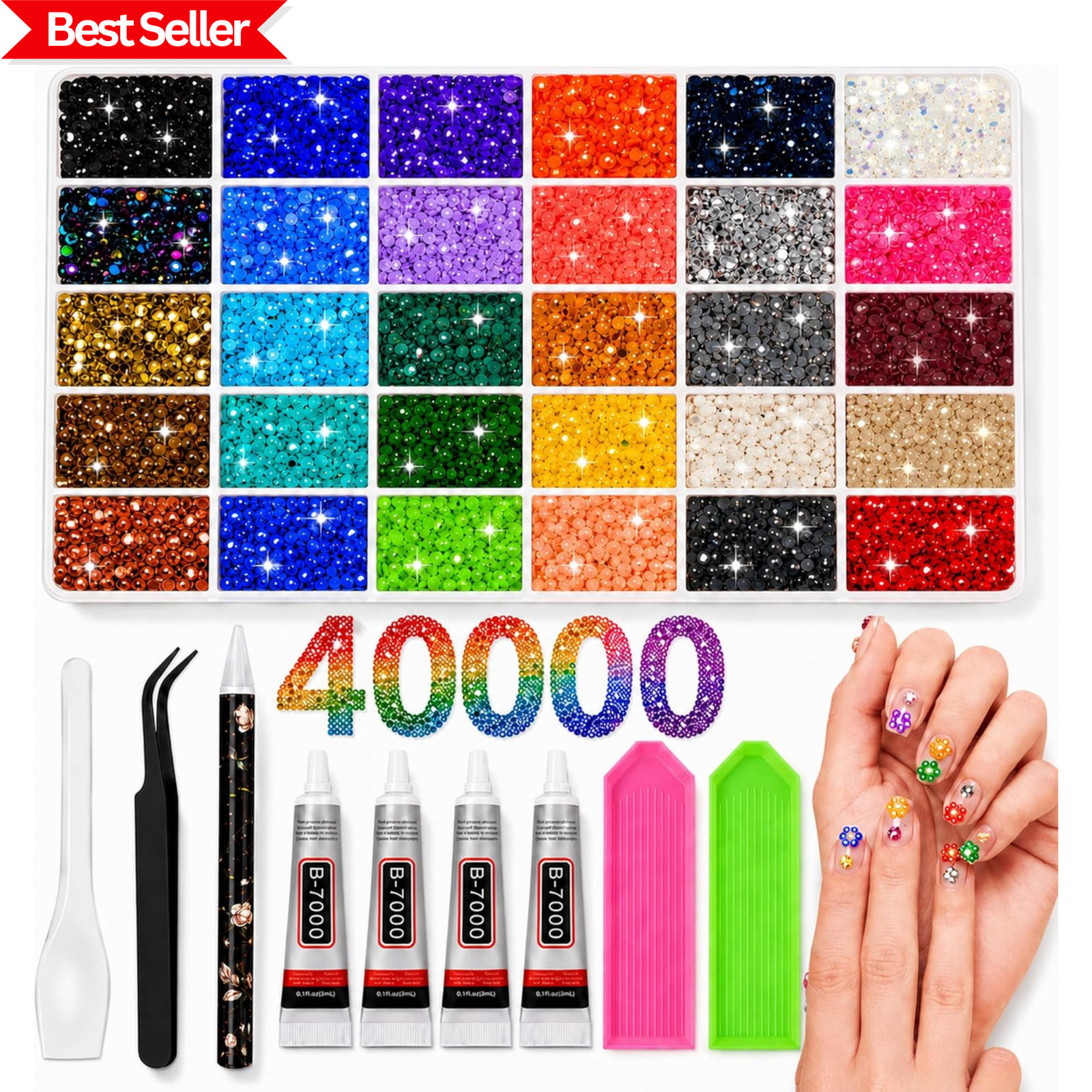 40000Pcs Rhinestones Bedazzling Kit, Bedazzler Kit with Rhinestones 30 Colors 3m