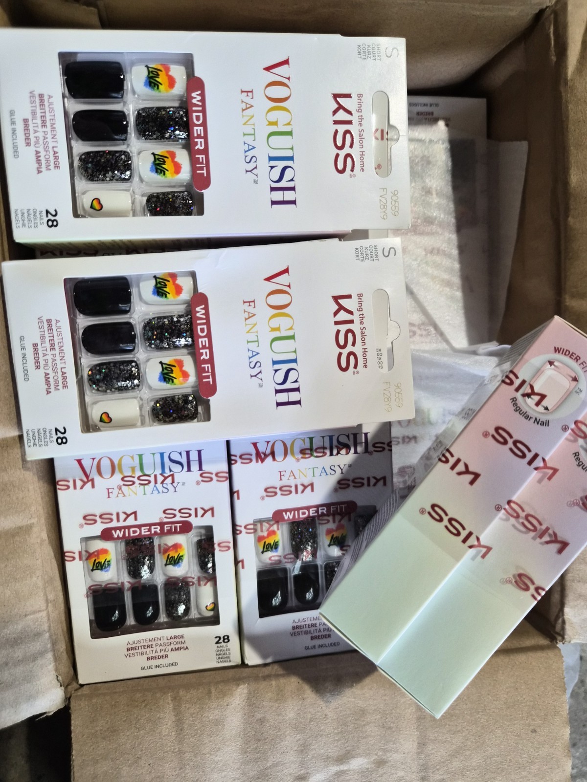 4 Boxes KISS Press On Nails New WIDE FIT Voguish Fantasy Short Sq 28pc/Box