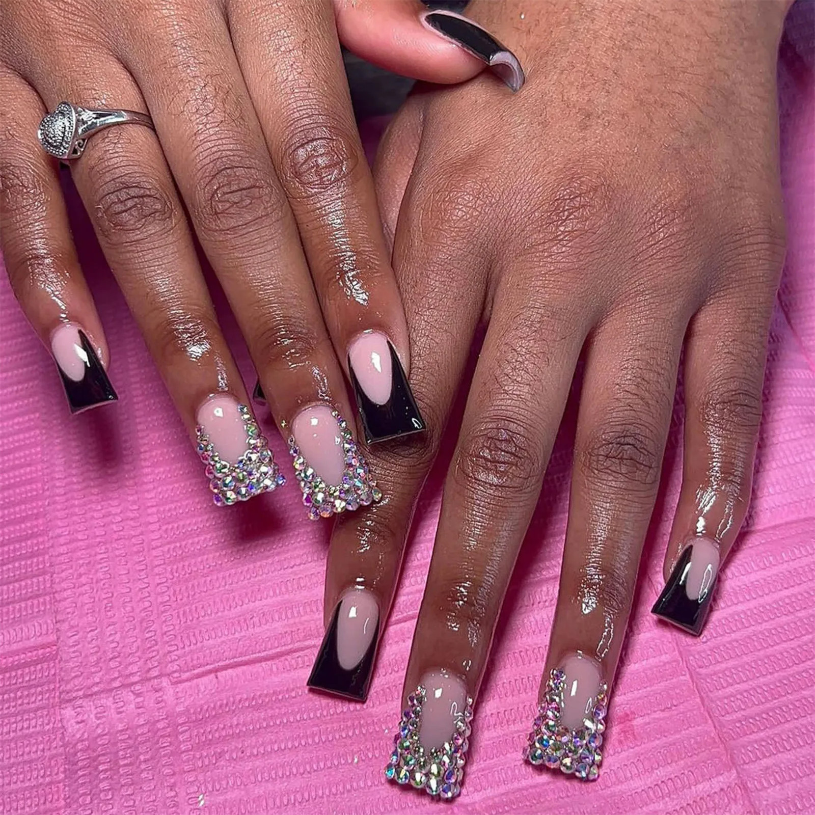 Pink Leopard Duckbill Press On Nails Sweet French Full Cover False Nails