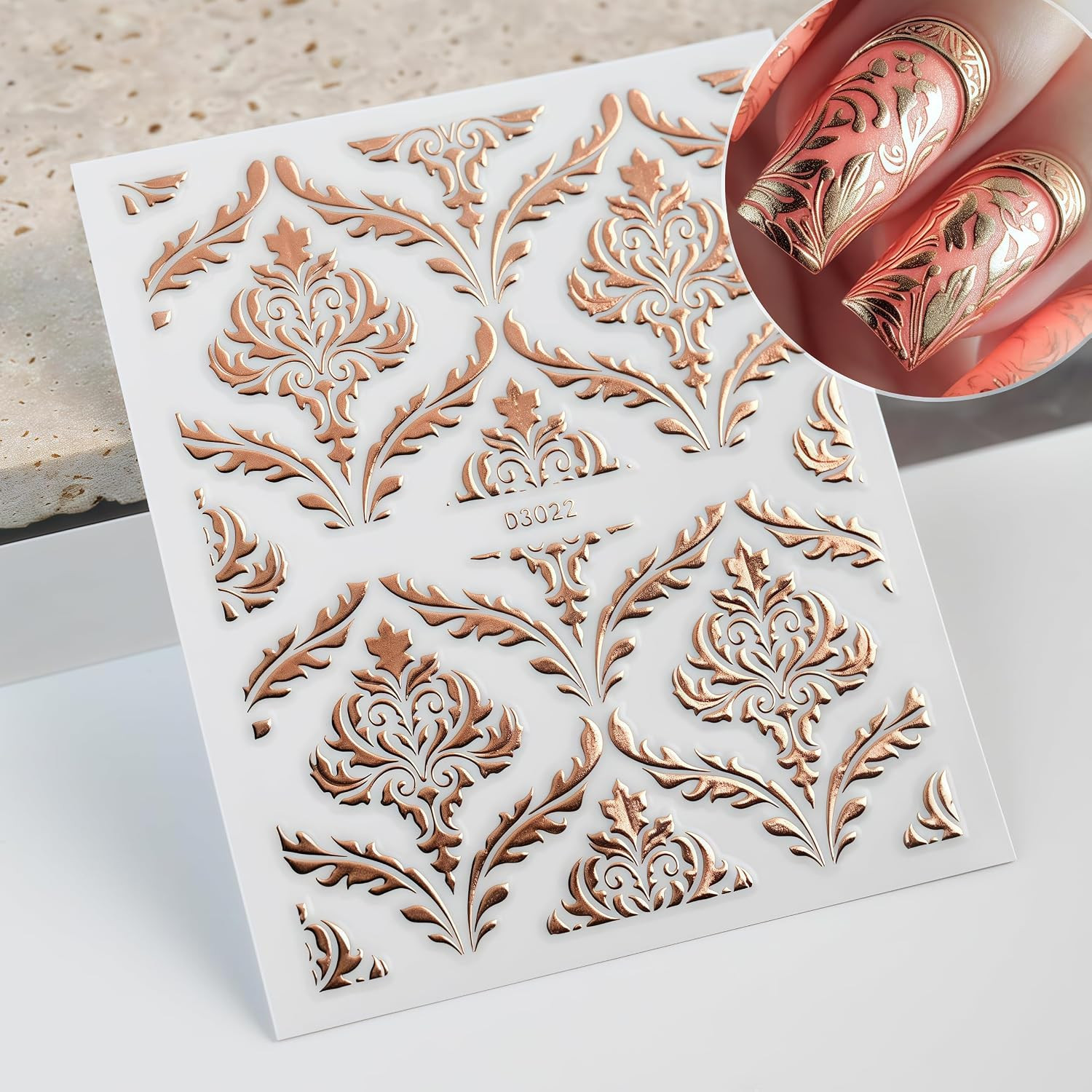 30 Sheets Lace Flower Nail Art Sticker 3D Self-Adhesive Hollow Rose Golden Lace