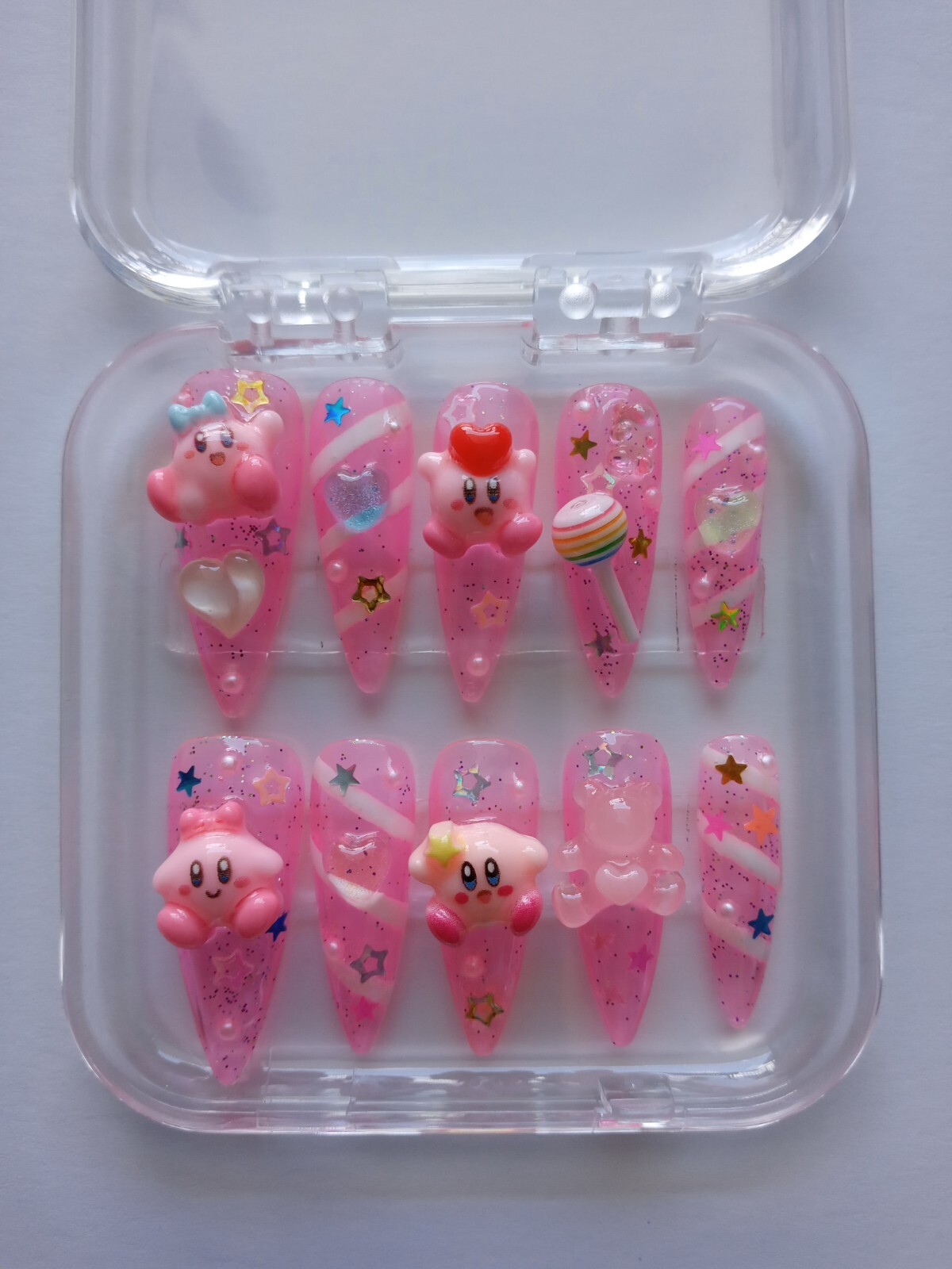 Handmade Press on Nails Y2k, Kawaii,Kirby,Made to order “Pick “.