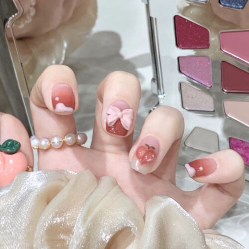 24pcs/set Short Fake Nails for Women Girls Press on False Nail Art Reusable