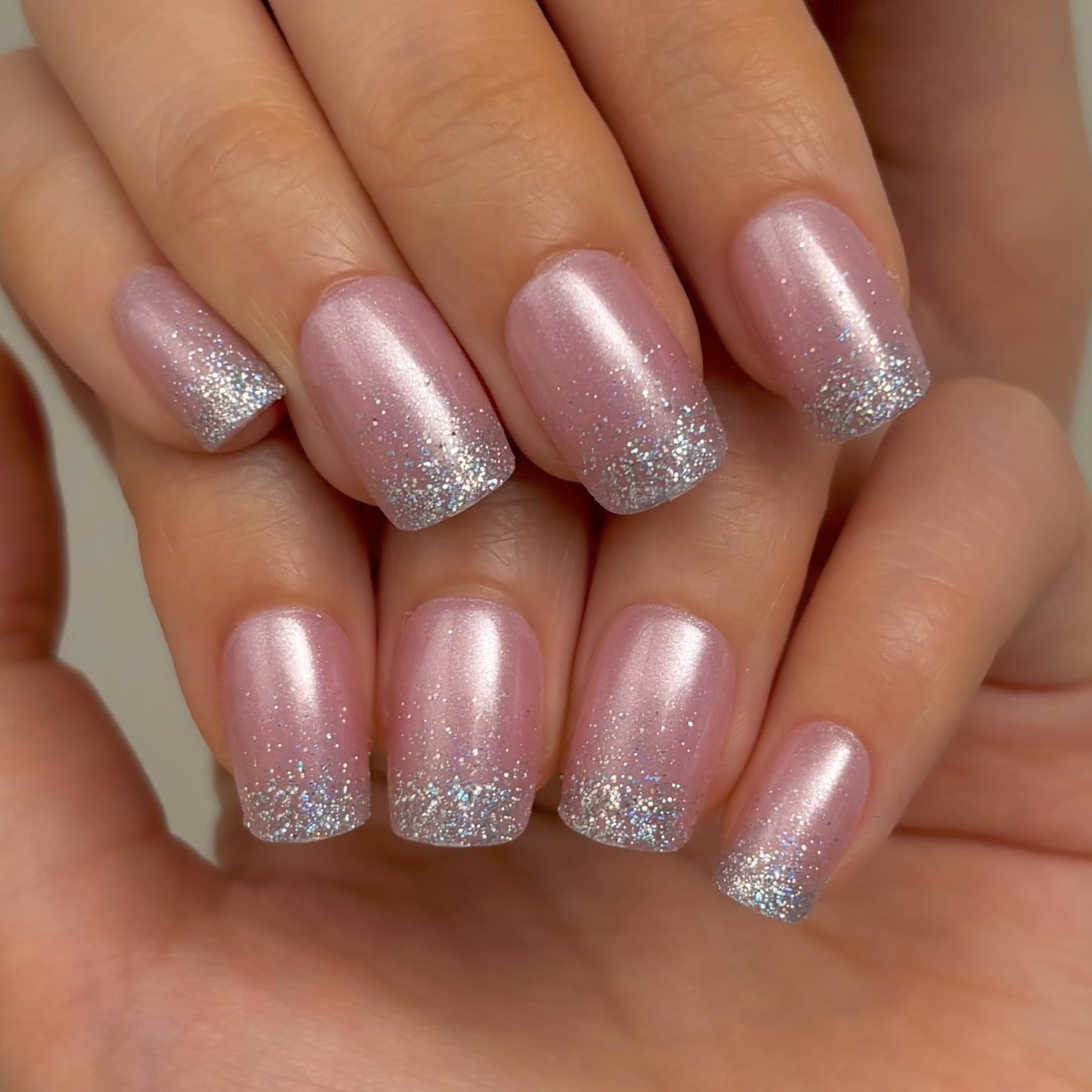 Curvlife 30pcs Short Press On Nails, Shining Stick on Fake Nails Design Glossy A