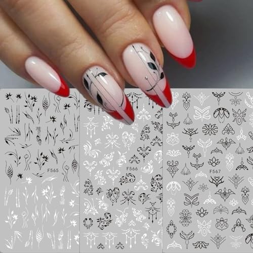 8 Sheets Flower Vintage Vine Nail Stickers, 3D Self-Adhesive Vintage Flower