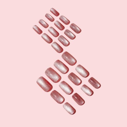 Square Press On Nails – Short, Cat Eye Glitter Design, Cat Eye Fake Nails