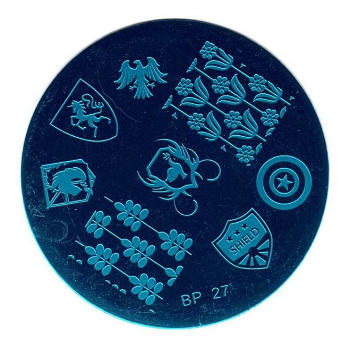 Nail Art Stamping Template Badge Theme Image Plate Stamper Scraper Kit BP 27
