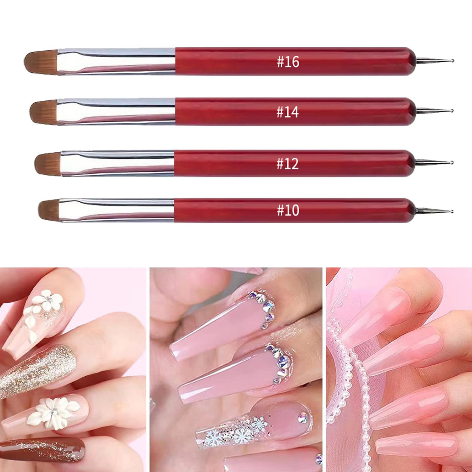 4Pcs French Tip Brush, Double-Ended French Brushes for Nails with Dotting Tool,