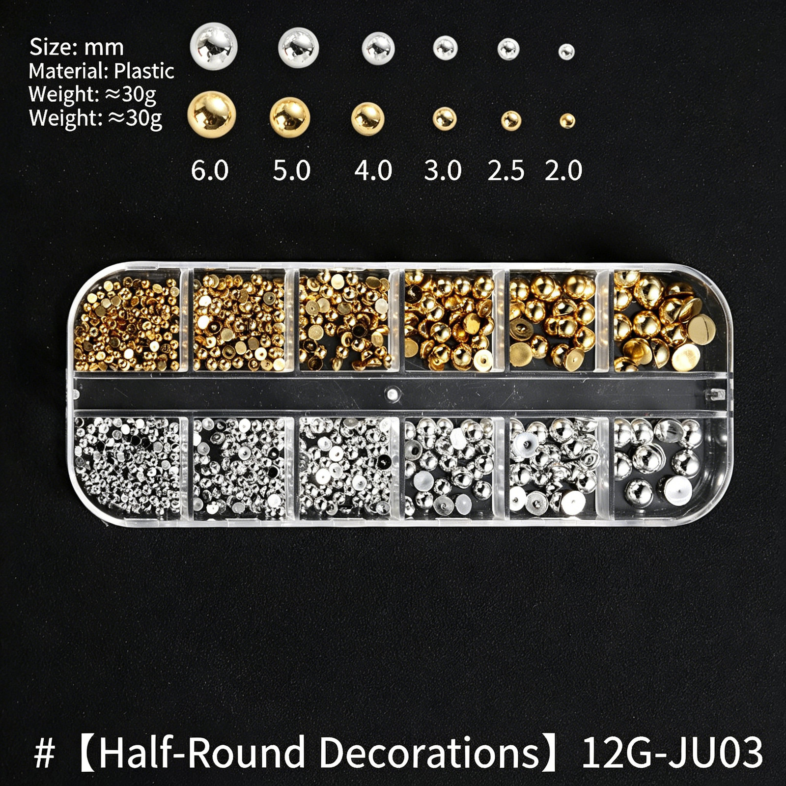 Nail Rivet Decorations, Semicircular Steel Beads, Gold & Silver Mixed Metal Pack