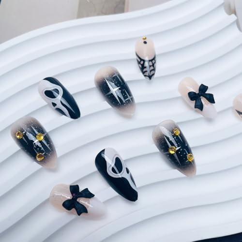 Goth Halloween Press on Nails – Medium Almond Nails with Designs-22