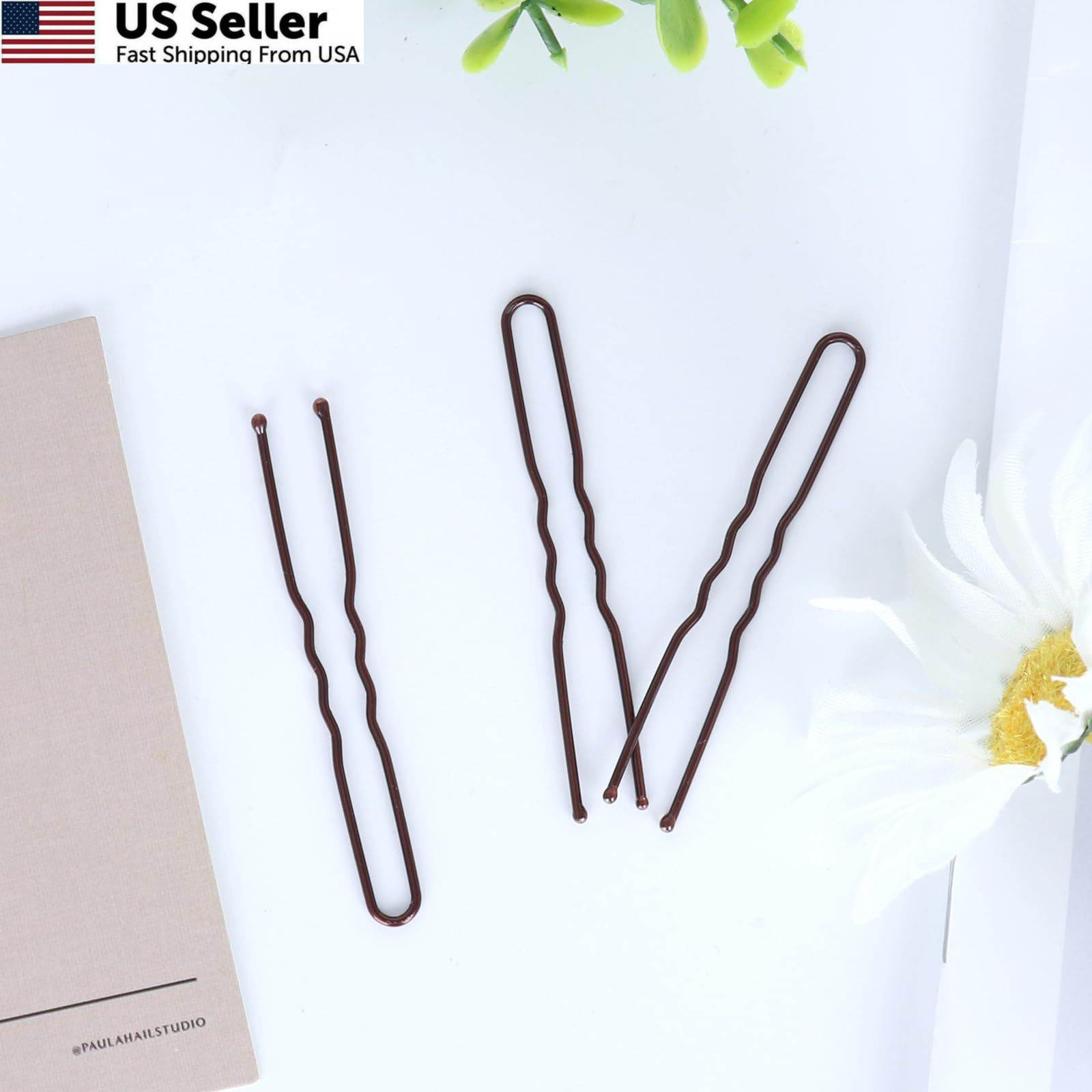 U Shaped Hair Pins, 100PCS 2.4inch Bun Pins 100 Count (Pack of 1), Brown