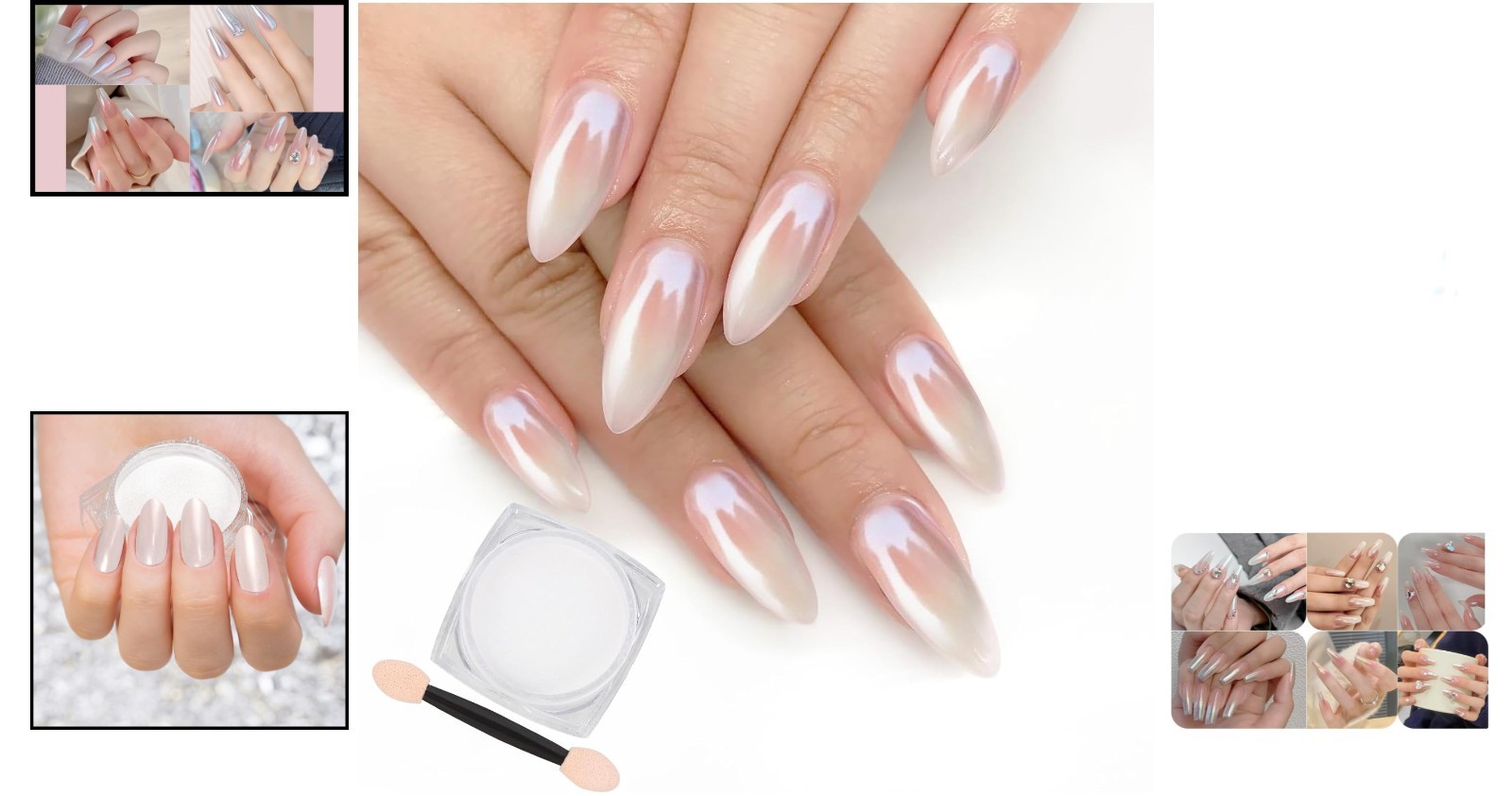 White Pearl Chrome Nail Powder – Iridescent Mirror Effect for Stunning Nail Art