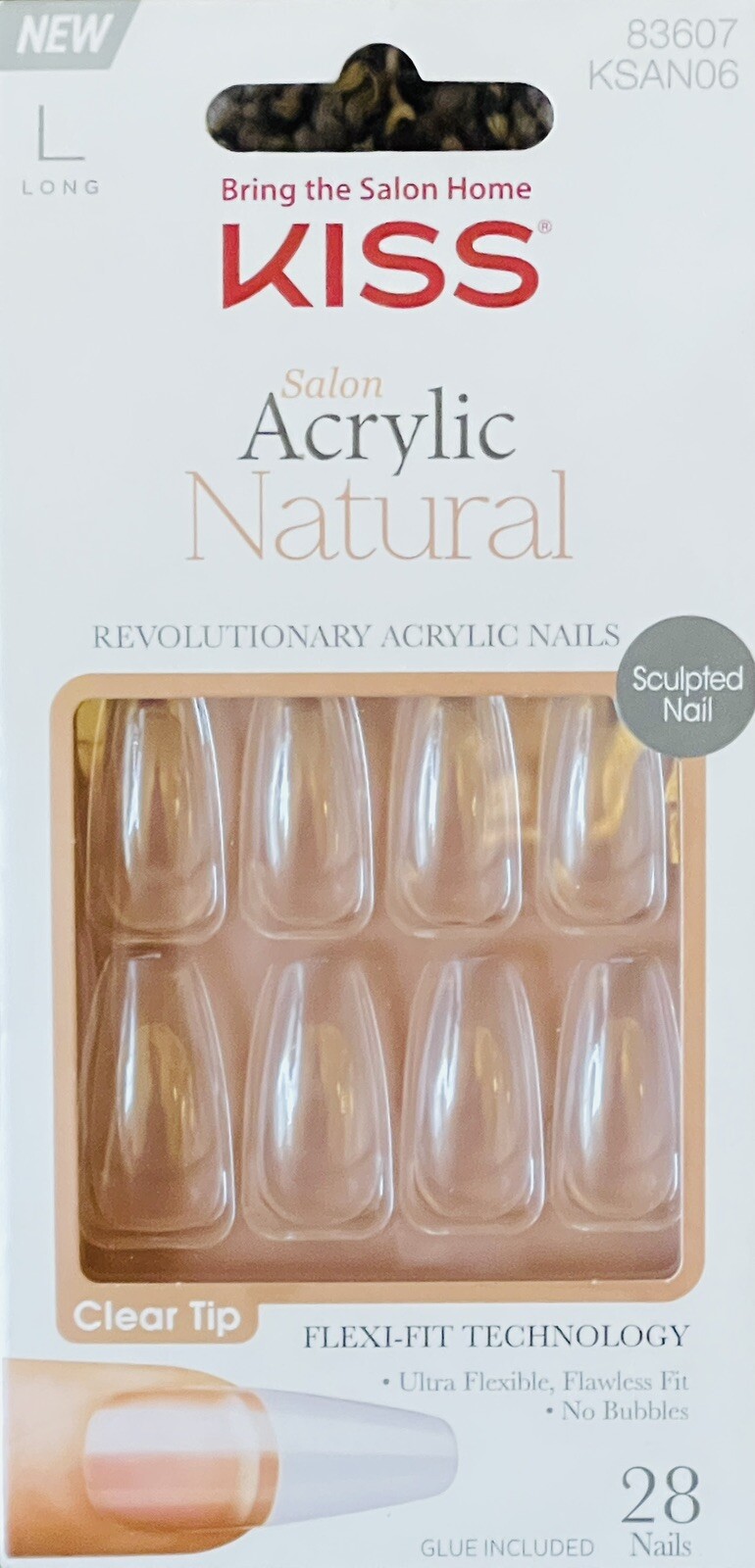 Kiss Salon Acrylic Natural NAILS Revolutionary FLEXI FIT Acrylic KSAN06 Long