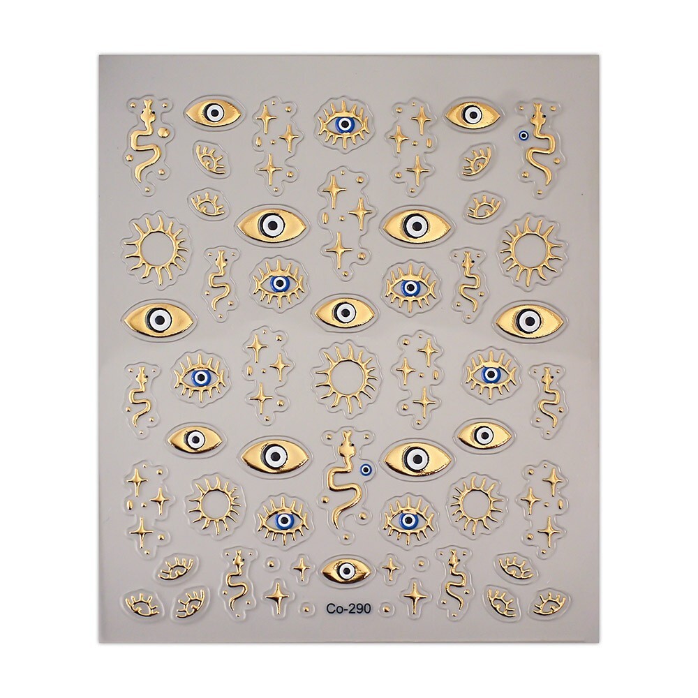 2Sheets Silver Gold Evil eye Stars Sun Nail Art Decor Stickers DIY Co290 NS52