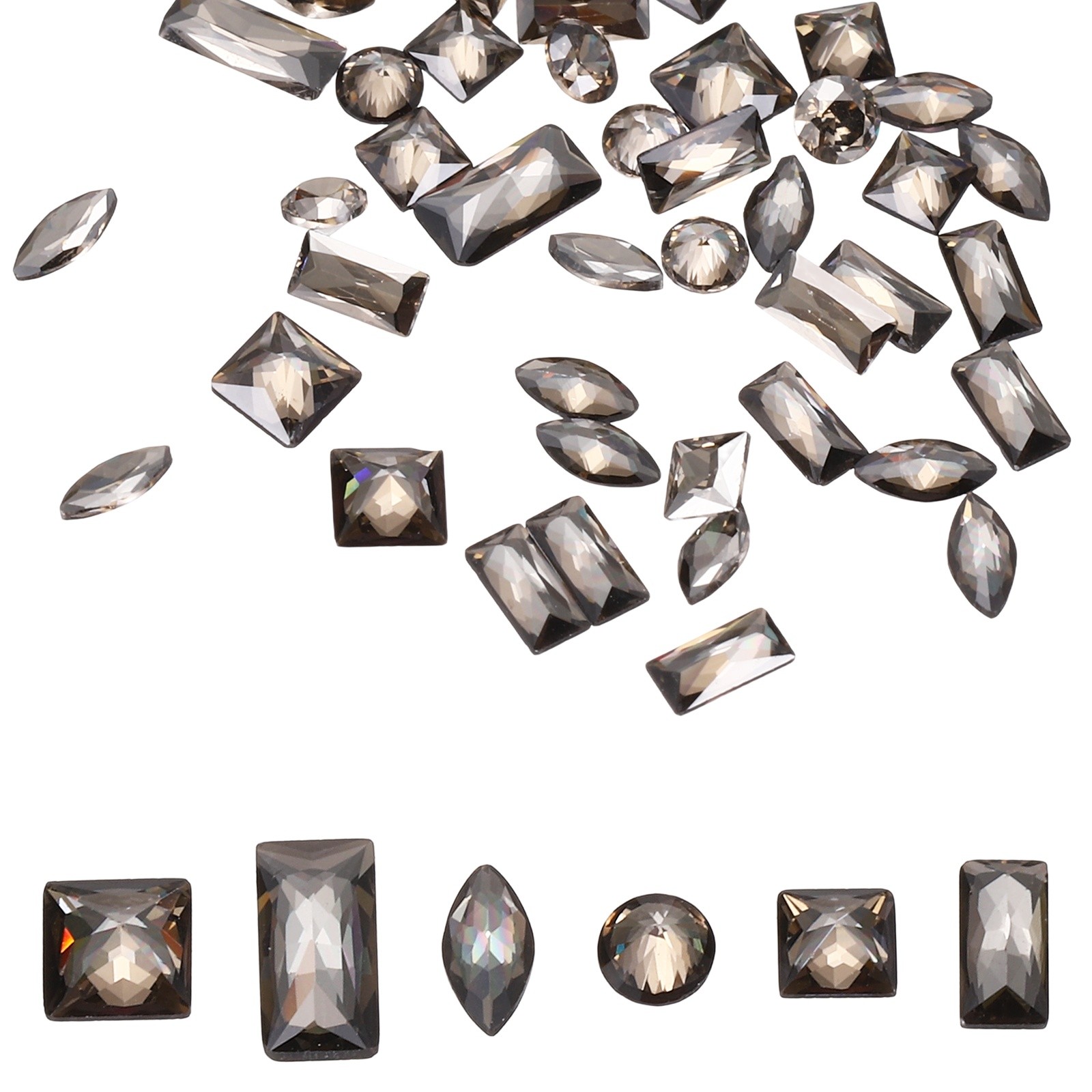 50pcs Shiny Zircon Rhinestones 2-4mmm Multi-shape Diamonds, Transparent Gray