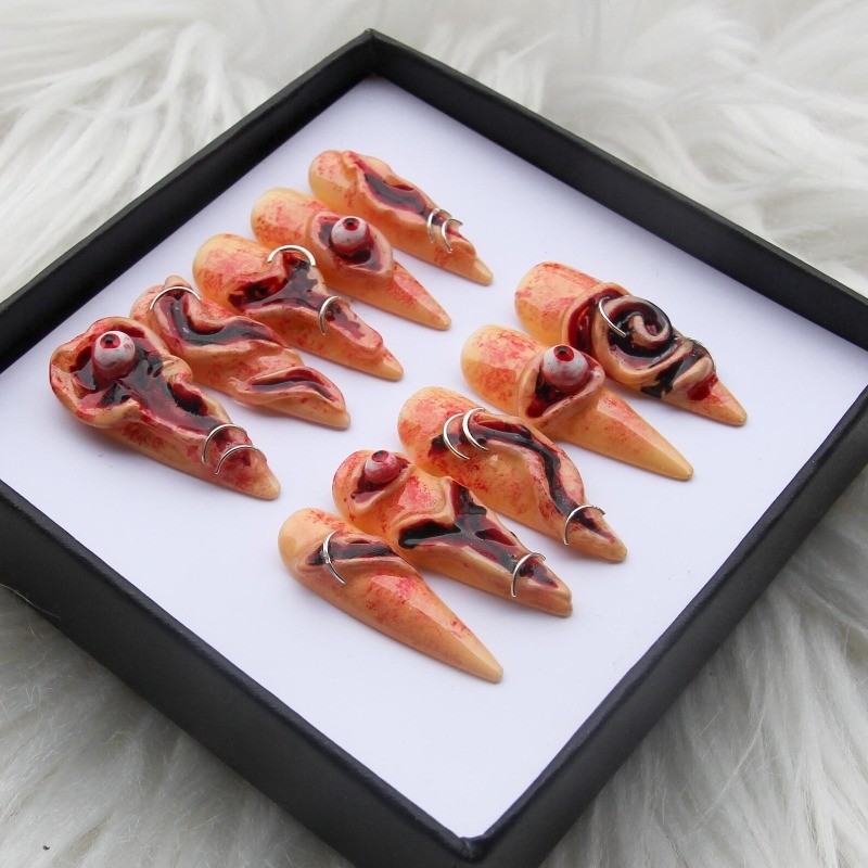 Flesh Wound Handmade Press on Nails Eyeball Piercing Scary Halloween Fake Nails