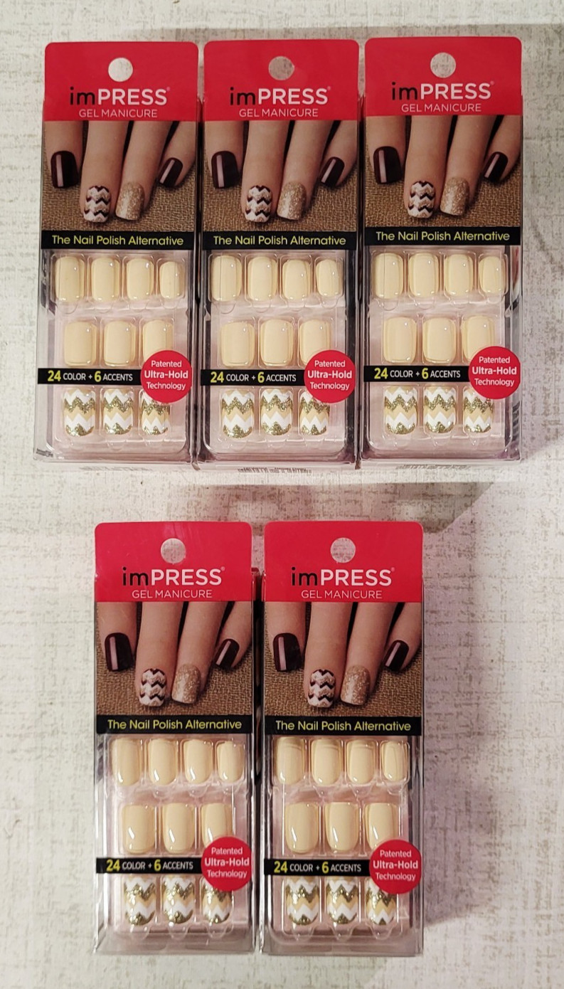 Kiss Impress Press-On Nails 24 Gel Nails Ultra Shine BOOGIE DOWN – LOT OF 5