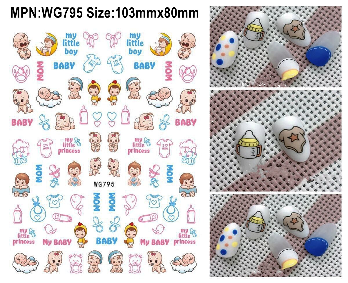 My BABY MOM Littie Boy Princess Milk bottle Daisy Flower Emoticons Nail Sticker