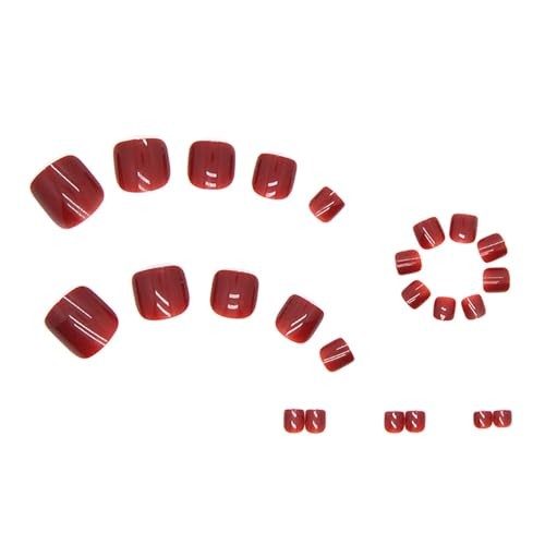 24 PCS Burgundy Short Square Toe Press on Nails,Glossy Wine Red Short Square