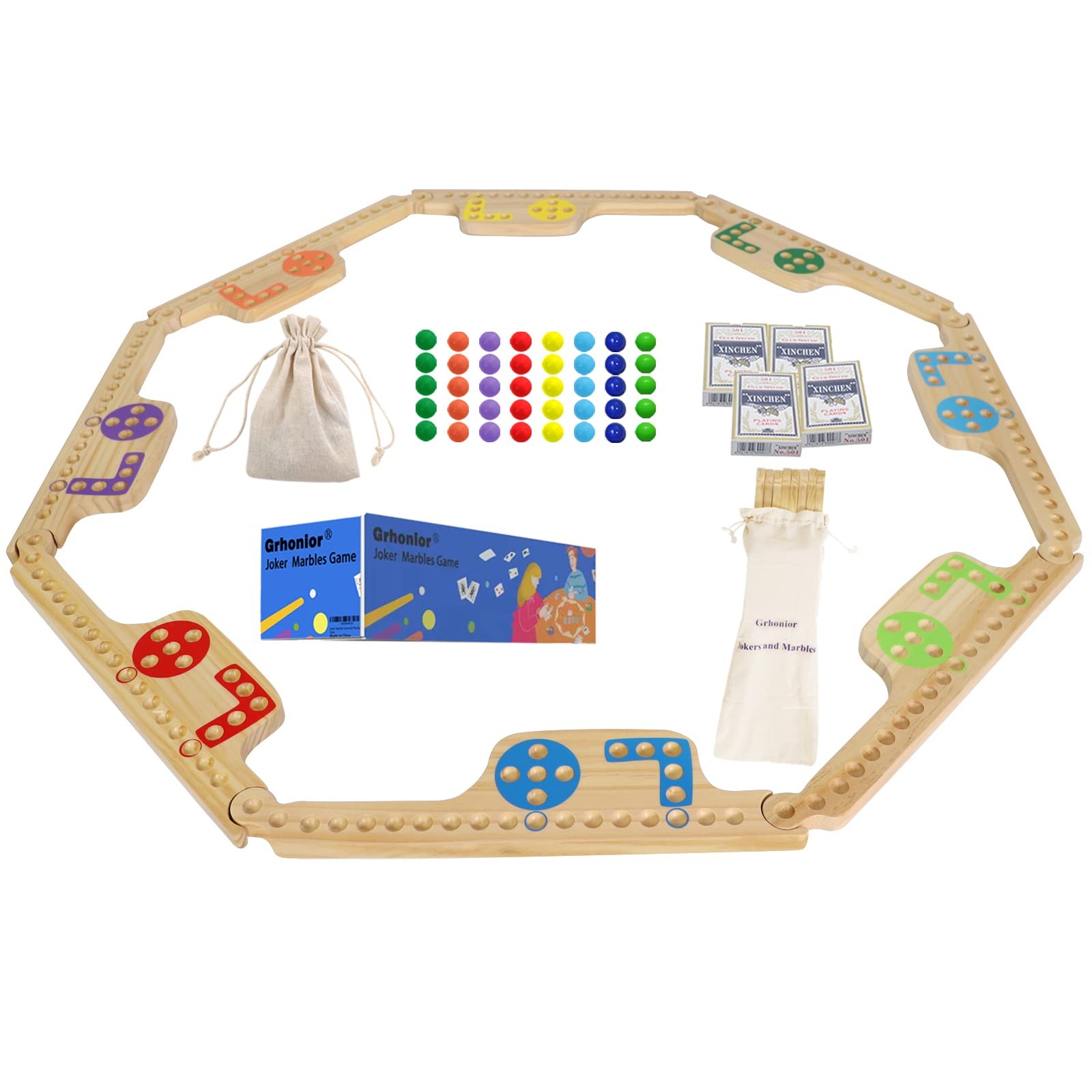 Grhonior Marbles and Jokers Board Game Pegs 8 plank, Log-8player