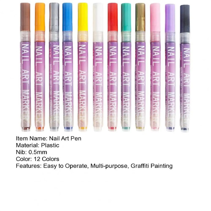 12 Colors Nail Art Pens Set, 2026 New DIY Nail Art Markers Drawing Painting Line