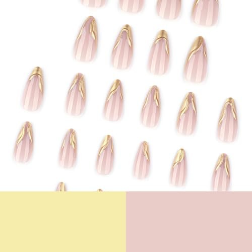 Almond Press on Nails Gold Fake Nails French Tip False Nail Style-A Style-3