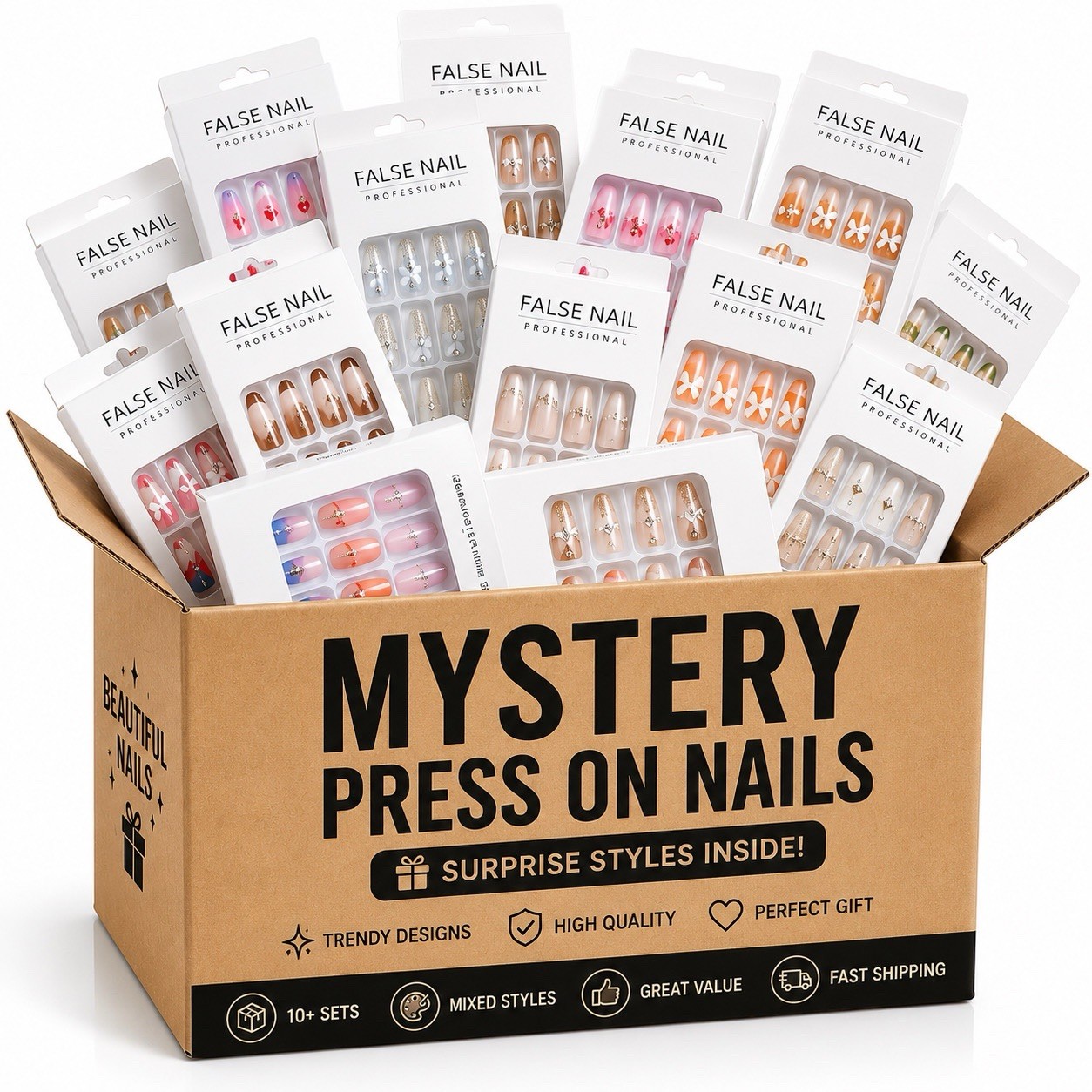 Premium Mystery Press On Nails | 6 Surprise Nail Sets | Mixed Cute Designs