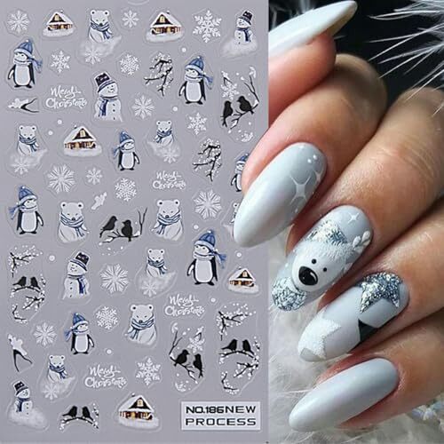 Christmas Nail Art Stickers Decals Winter Snowflake Cute Christmas style3