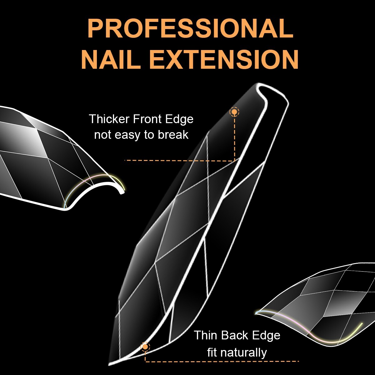 3D Diamond Rhombus Soft Gel Tips Seamless Full Cover Clear False Press On Nails