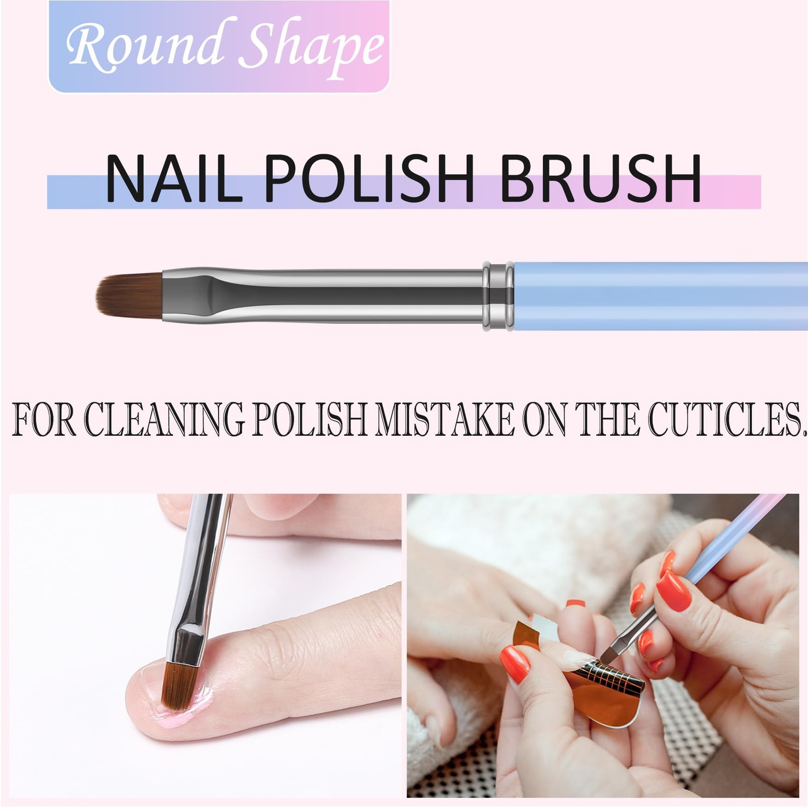 Nail Art Clean Up Brushes, 3 Pcs Flat/Oval/Fine Angled Nail Brushes,For Nail …