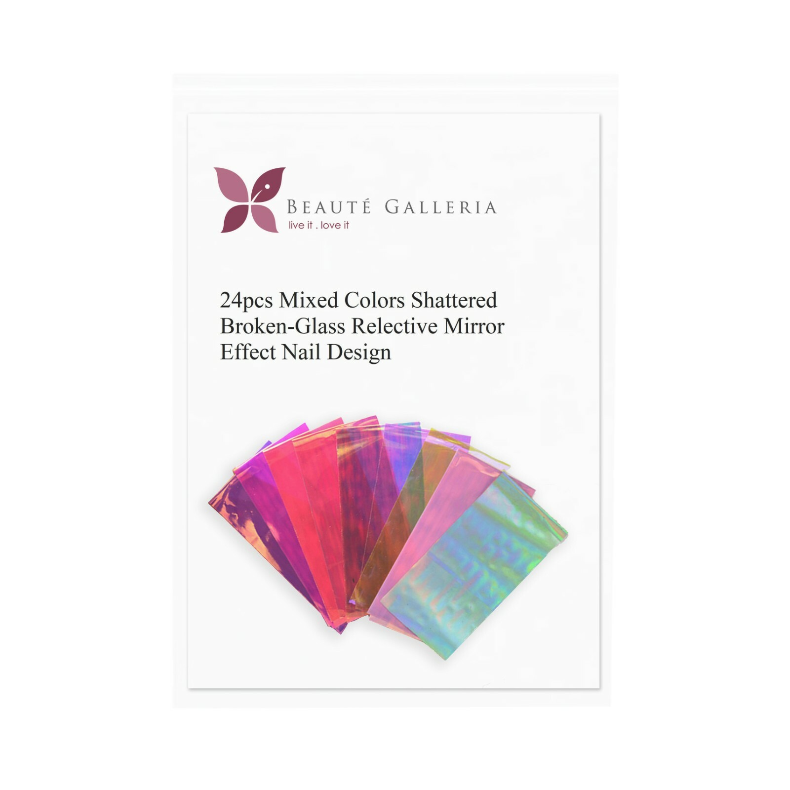 24pcs Thin Iridescent Cellophane Holographic Shattered Broken-Glass Nail Art