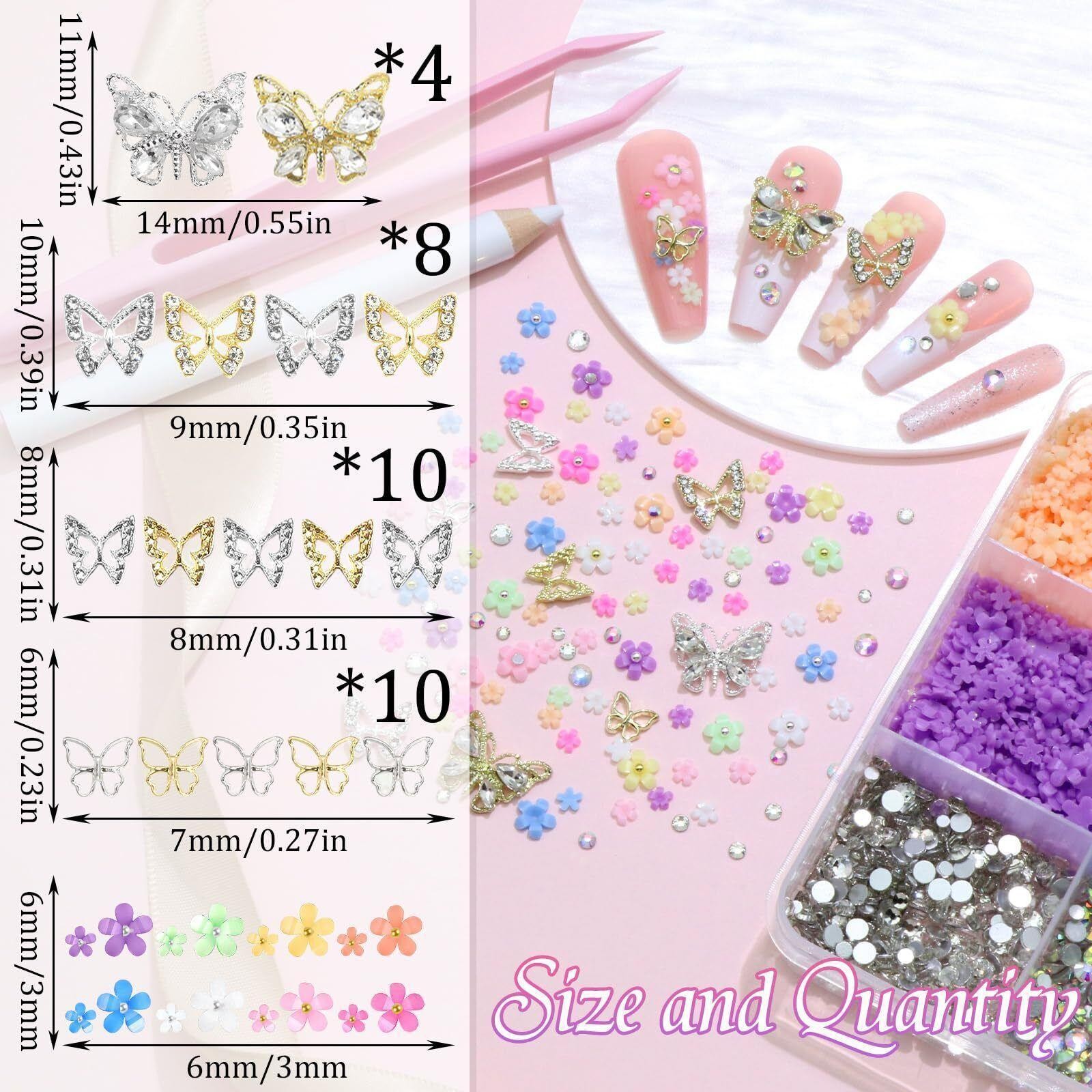 Flower Nail Charms Colorful 3d Flowers for Nails Metal Butterfly Nail Art Charms