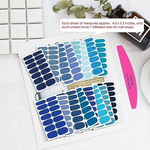 16 Sheets Blue Nail Wraps for Women Glitter Solid Color Elegant Blue Style
