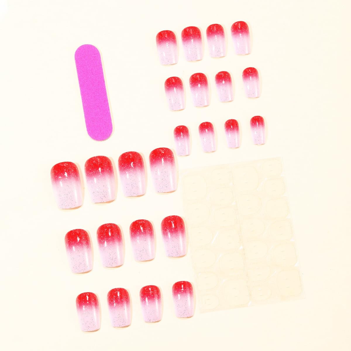 24Pcs Red Ombre Press on Nails Short Square QUNQINLI Spring short, Ombre3